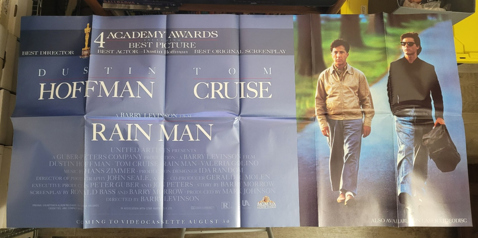 1989 Rain Man MGM/UA Home Video Promo Poster 25×52 NOS Folded Tom Cruise-Hoffman