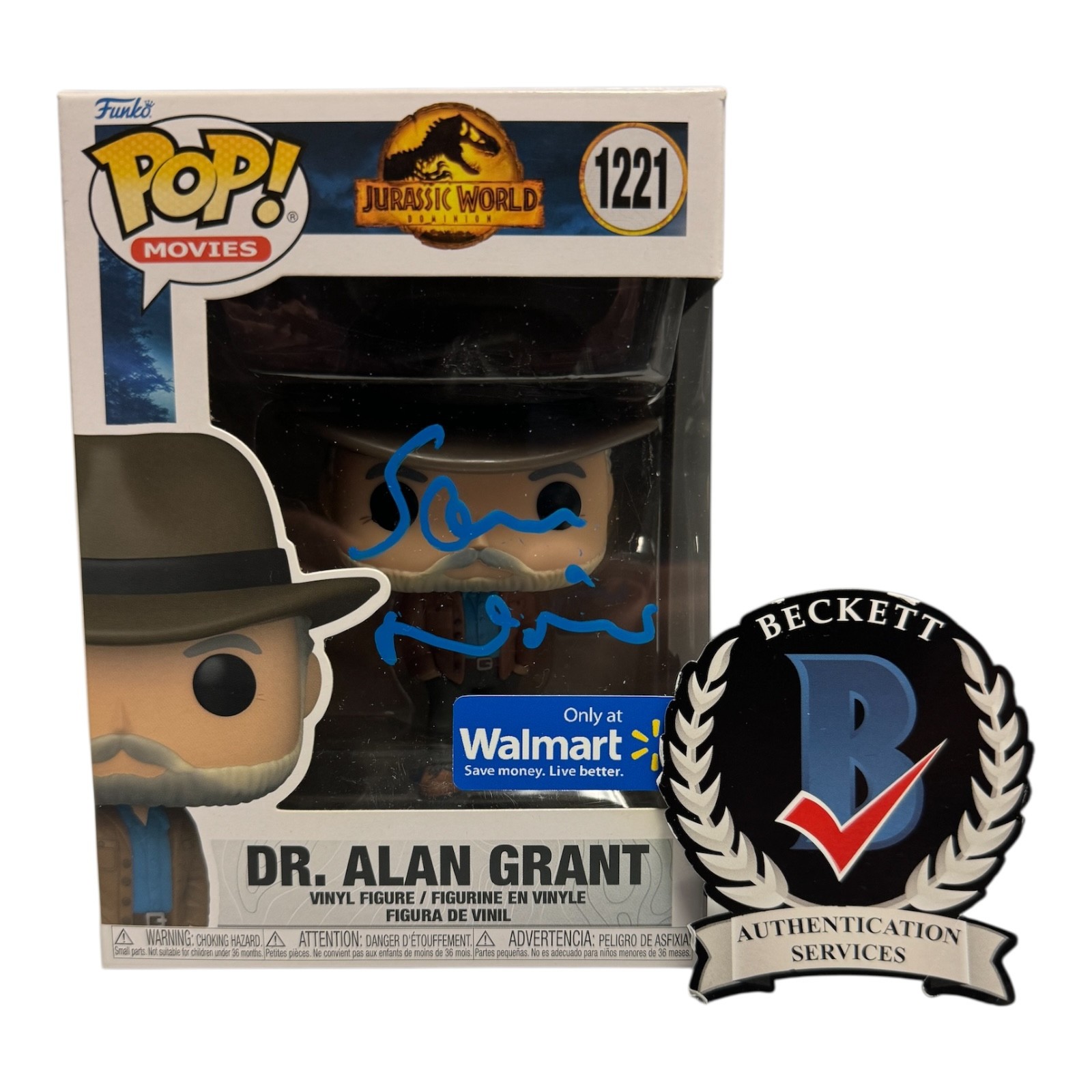 SAM NEILL SIGNED AUTOGRAPH FUNKO POP 1221 JURASSIC WORLD BECKETT DR ALAN GRANT