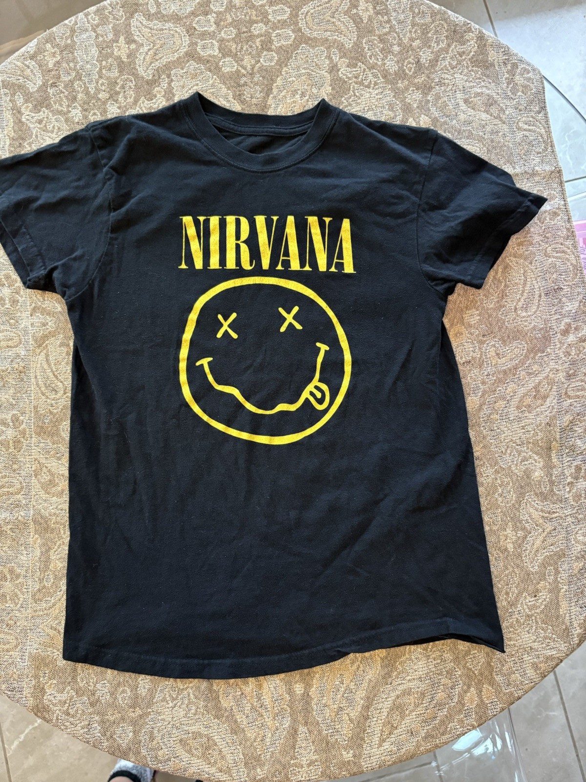 VINTAGE Nirvana UNISEX Size Small Smiley Face Logo Black Tee