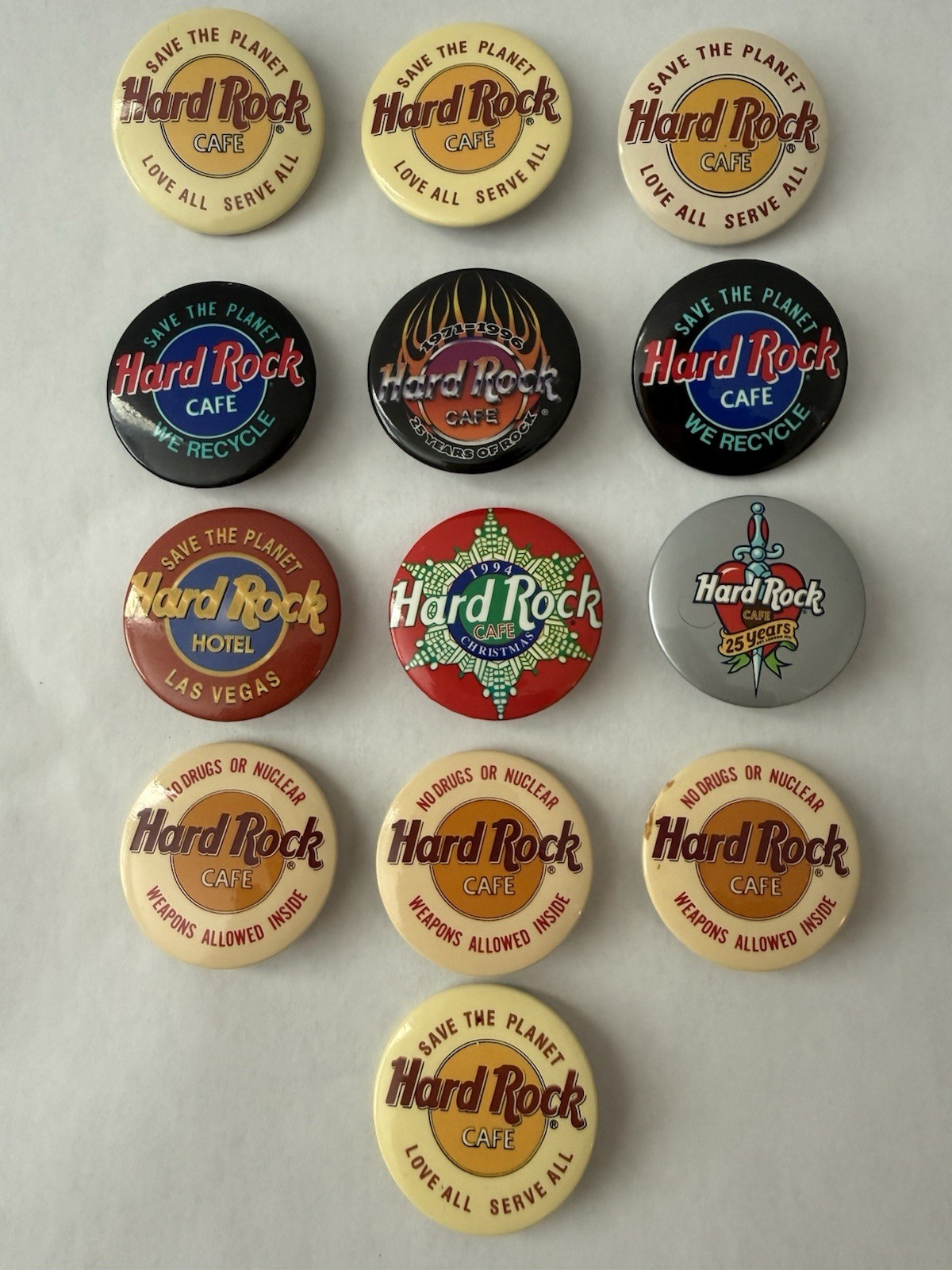 Vintage Hard Rock Cafe Pinback Button Lot 12 Save The Planet 25 Years Las Vegas