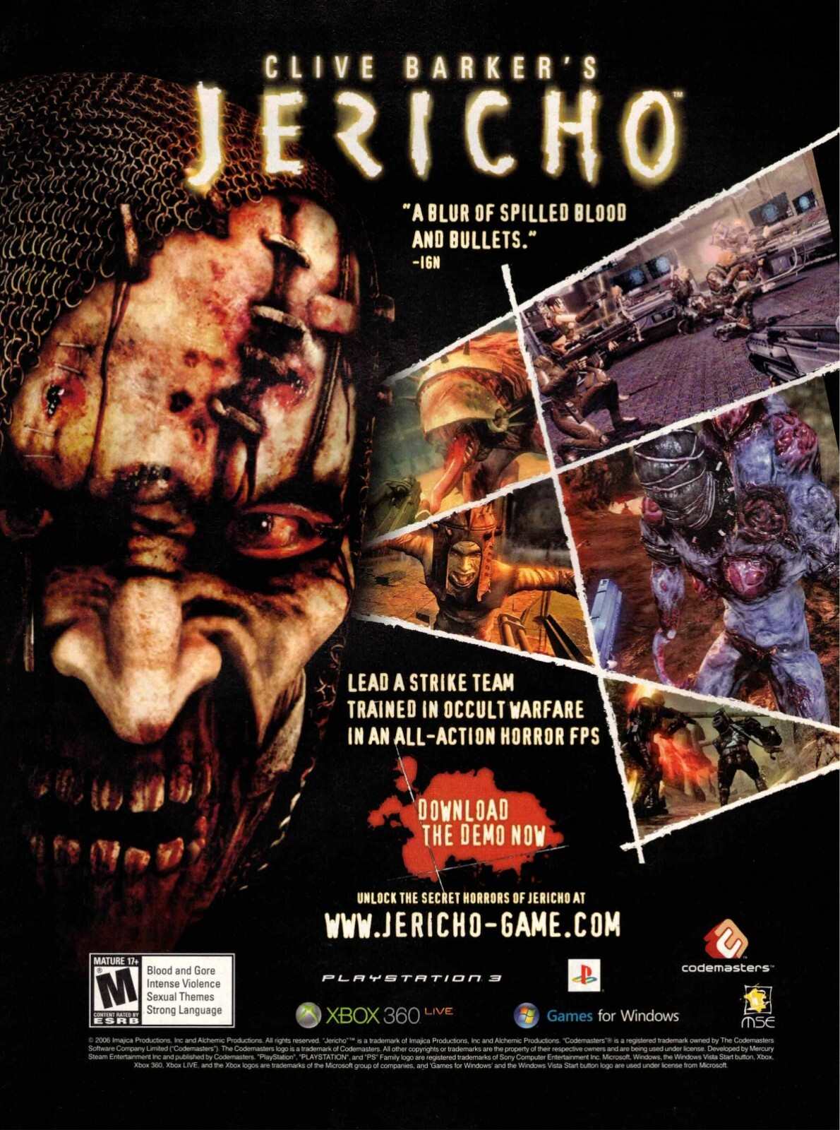 Original 2006 Clive Barker’s Jericho Xbox 360 Playstation PC video game print ad