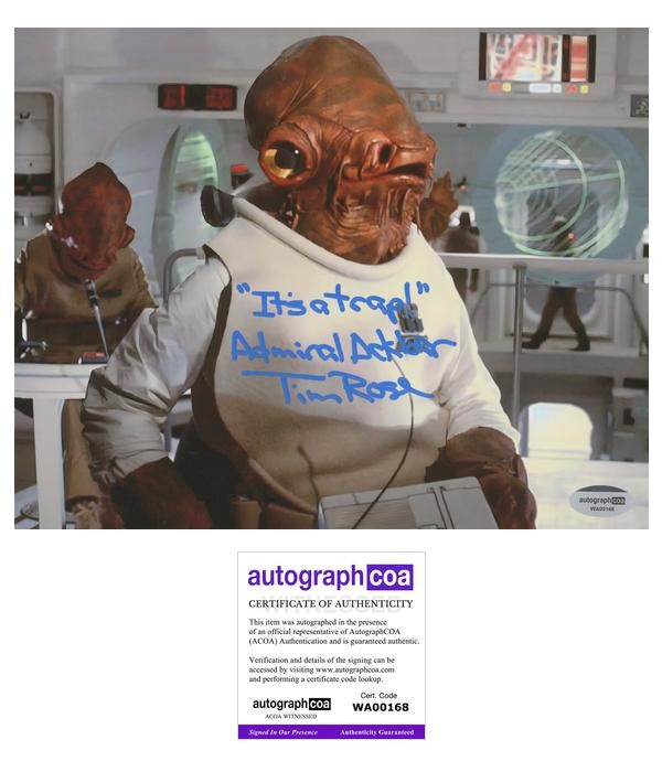 Tim Rose “Star Wars” AUTOGRAPH Signed ‘Admiral Ackbar’ 8×10 Photo B ACOA Witness