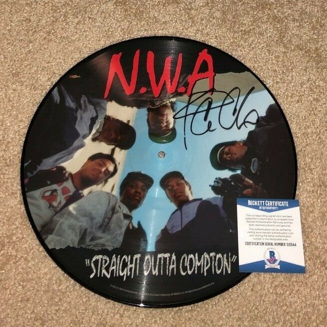 ICE CUBE SIGNED STRAIGHT OUTTA COMPTON PICTURE DISC NWA VINYL RAPPER BAS