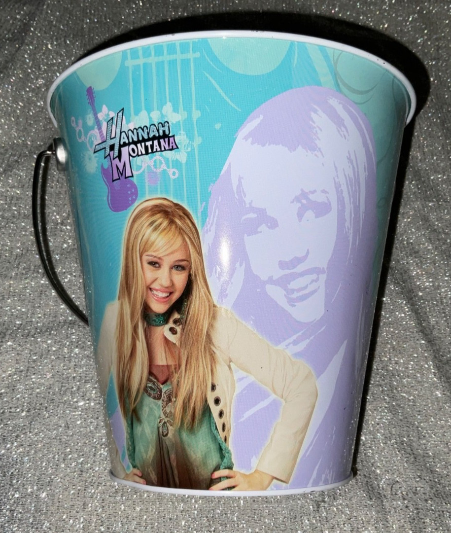 Disney Hannah Montana Metal Wastebasket Trash Can/Bucket Miley Cyrus Lithograph