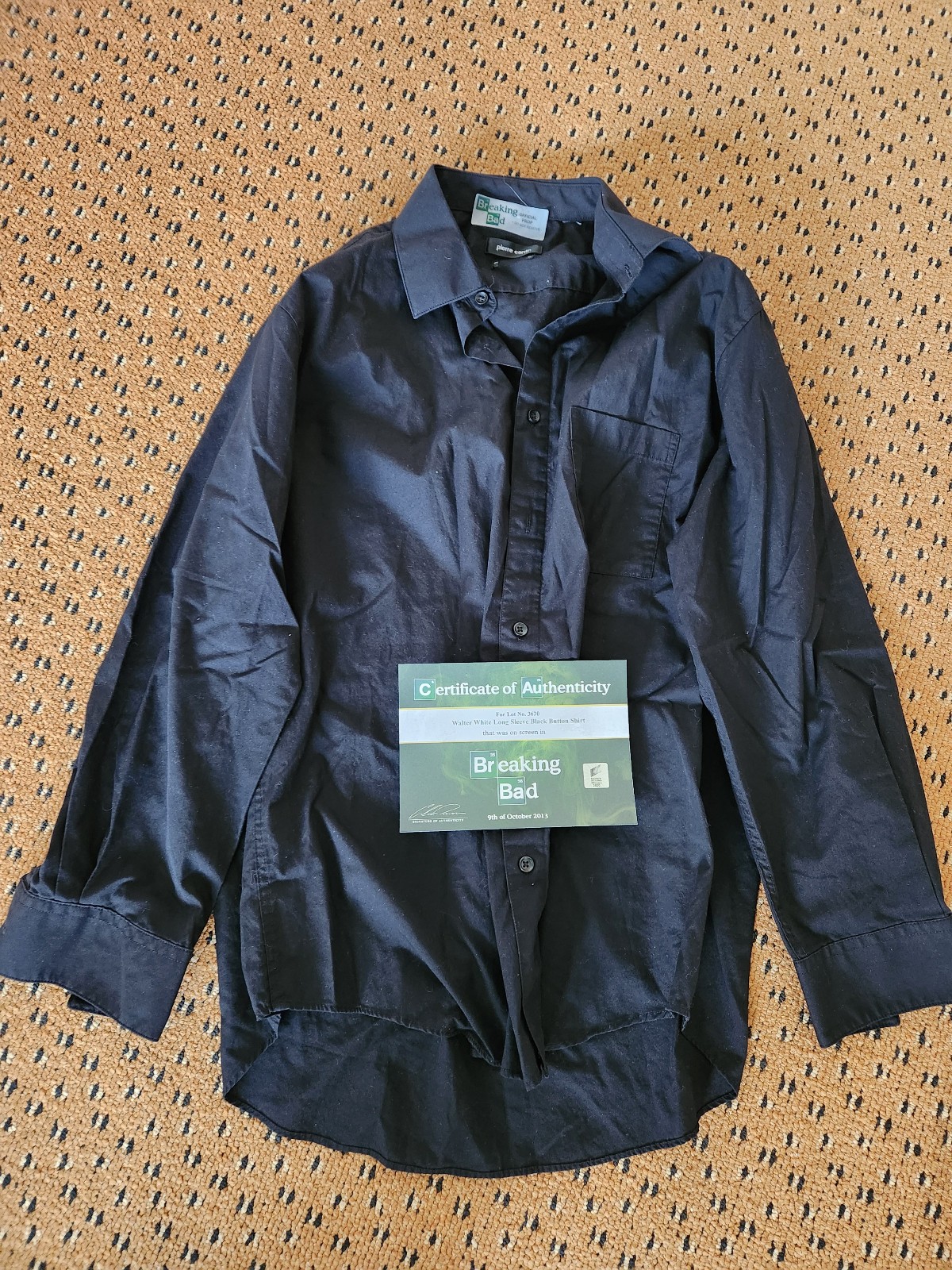 Breaking Bad Original Screen Used Walter White Black Button Shirt Movie Prop