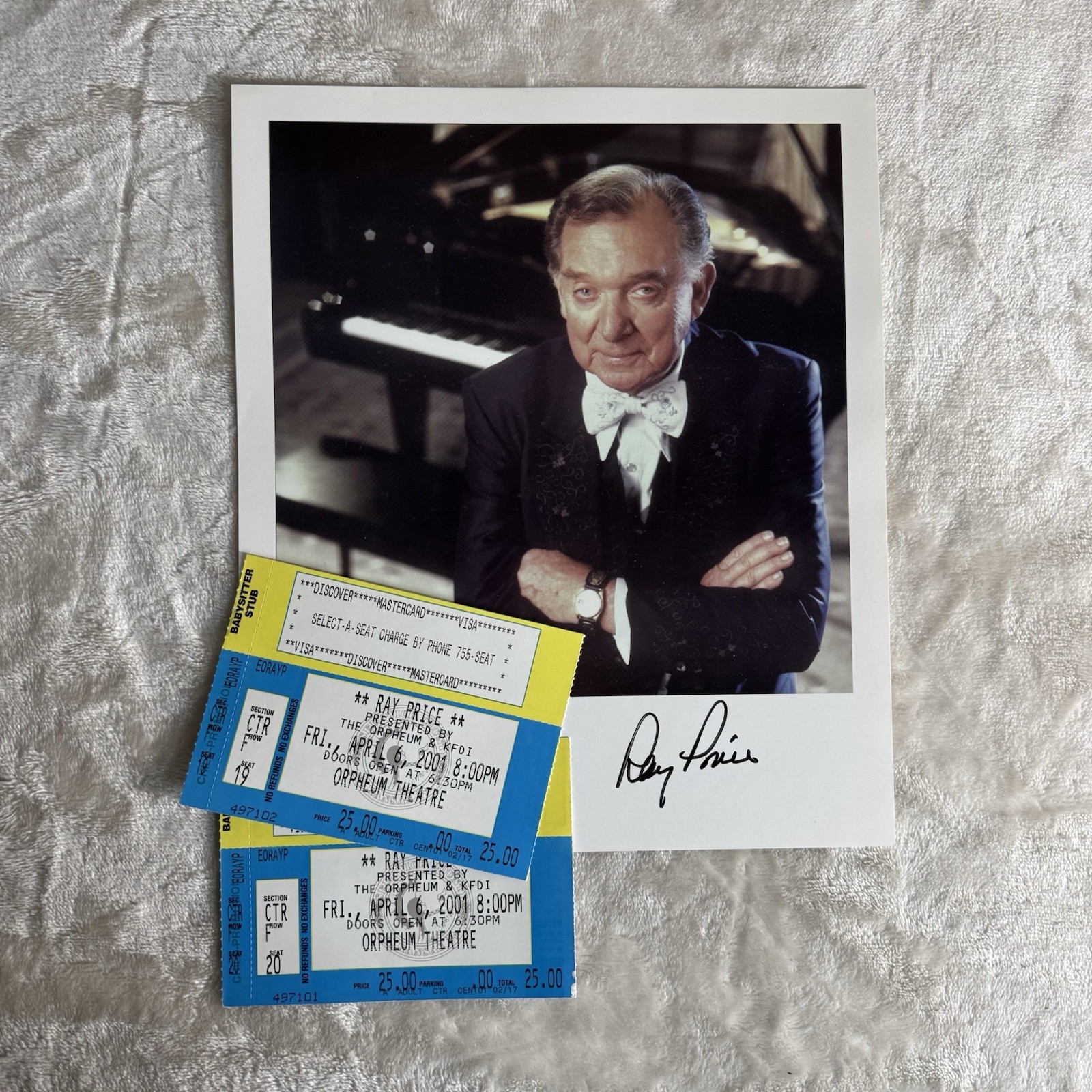 Ray Price Country Legend Autographed Photo 8 X 10 W/Original Concert Tickets
