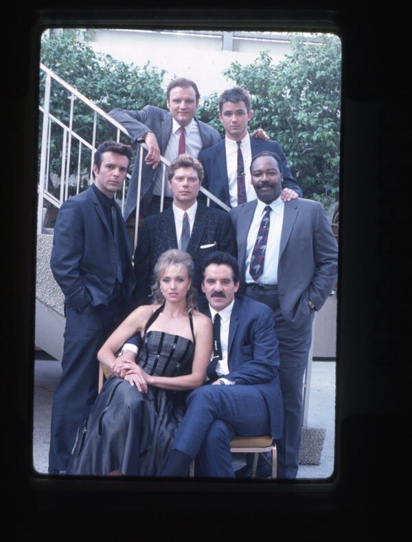 Crime Story Dennis Farina Billy Campbell Cast Pose Original Transparency Stamped