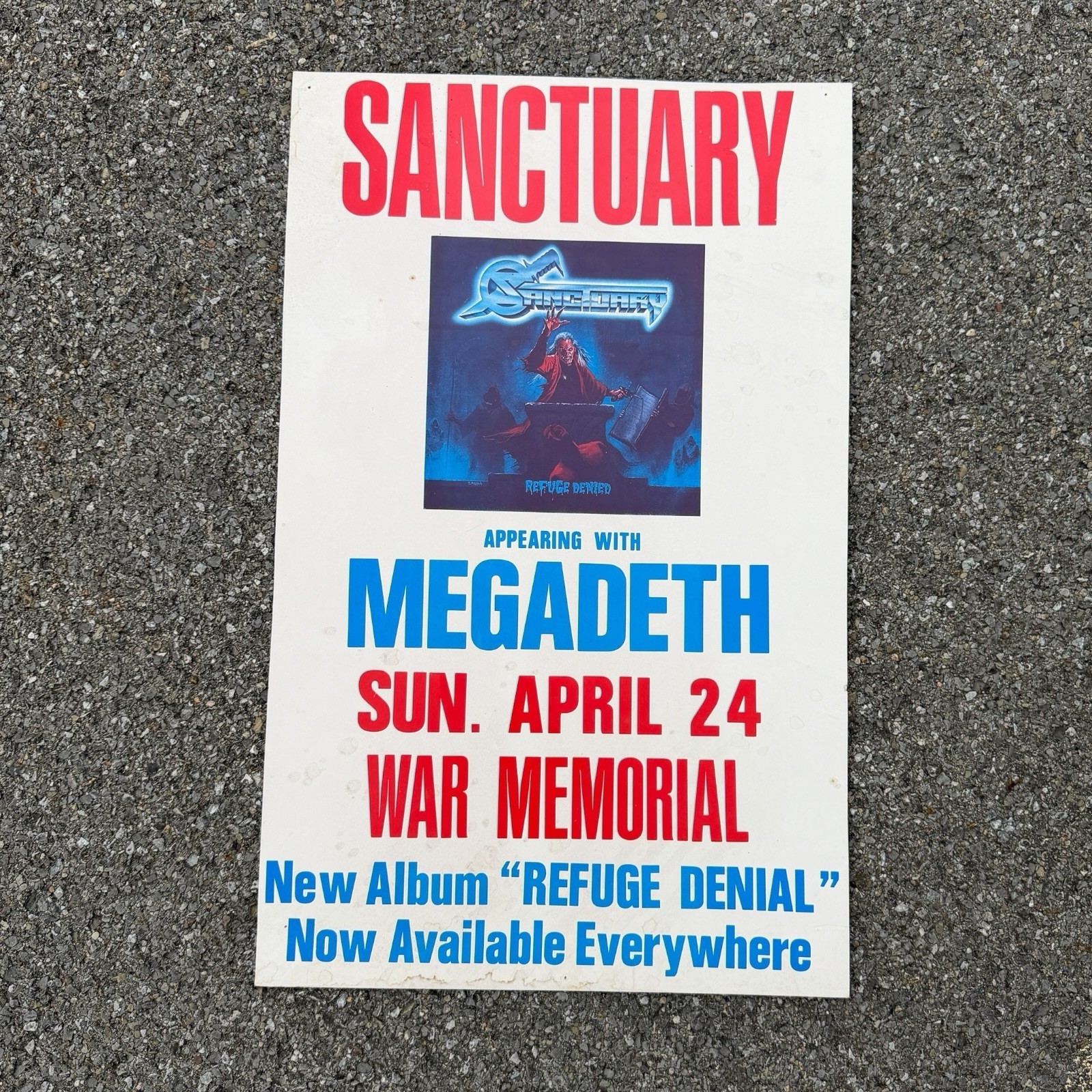 1980s Megadeth & Sanctuary Tour Concert Poster Buffalo Rochester NY War Memorial