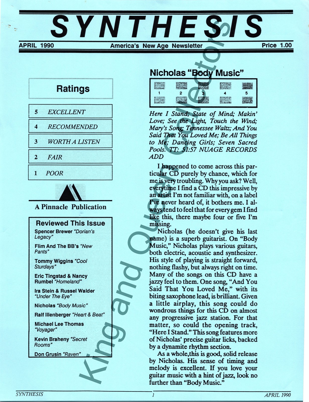 Nicholas 1990 Original Nuage Records Press Kit Other Press Kit Sheet Body Music