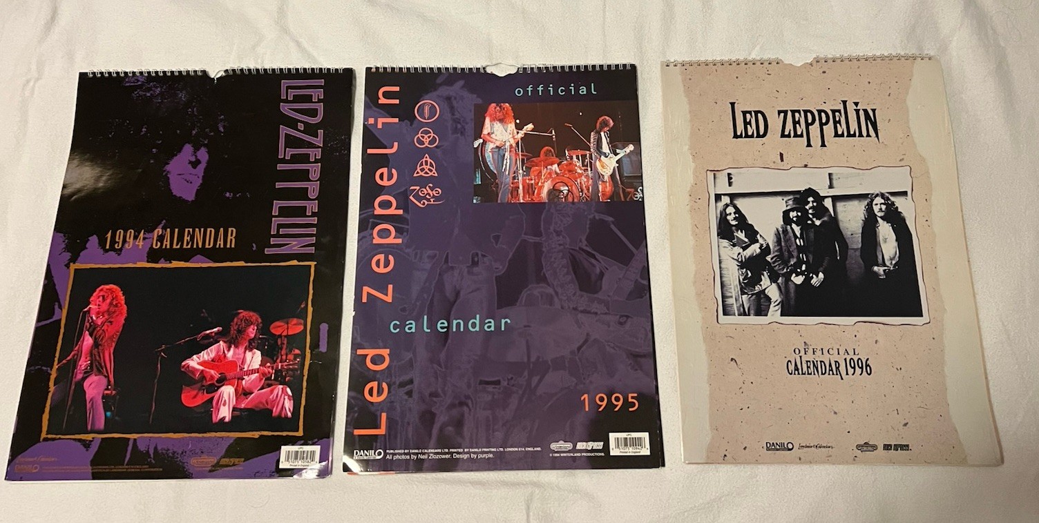 (3) Vintage Danilo Led Zeppelin Illustrated Wall Calendars 1994, 1995, 1996 VGC