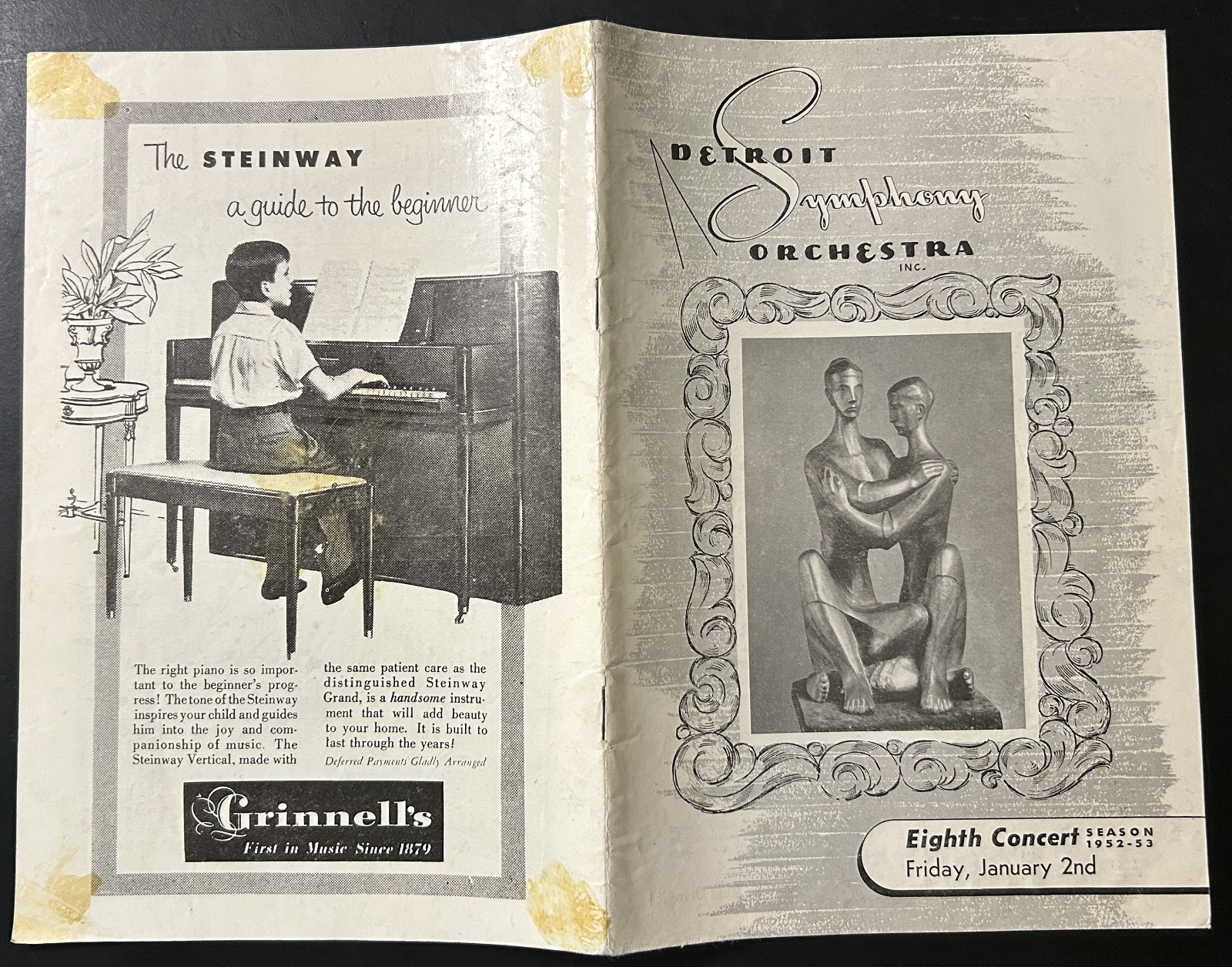 1953 Detroit Symphony Orchestra Program Paul Paray Mozart Steinway Sound Room