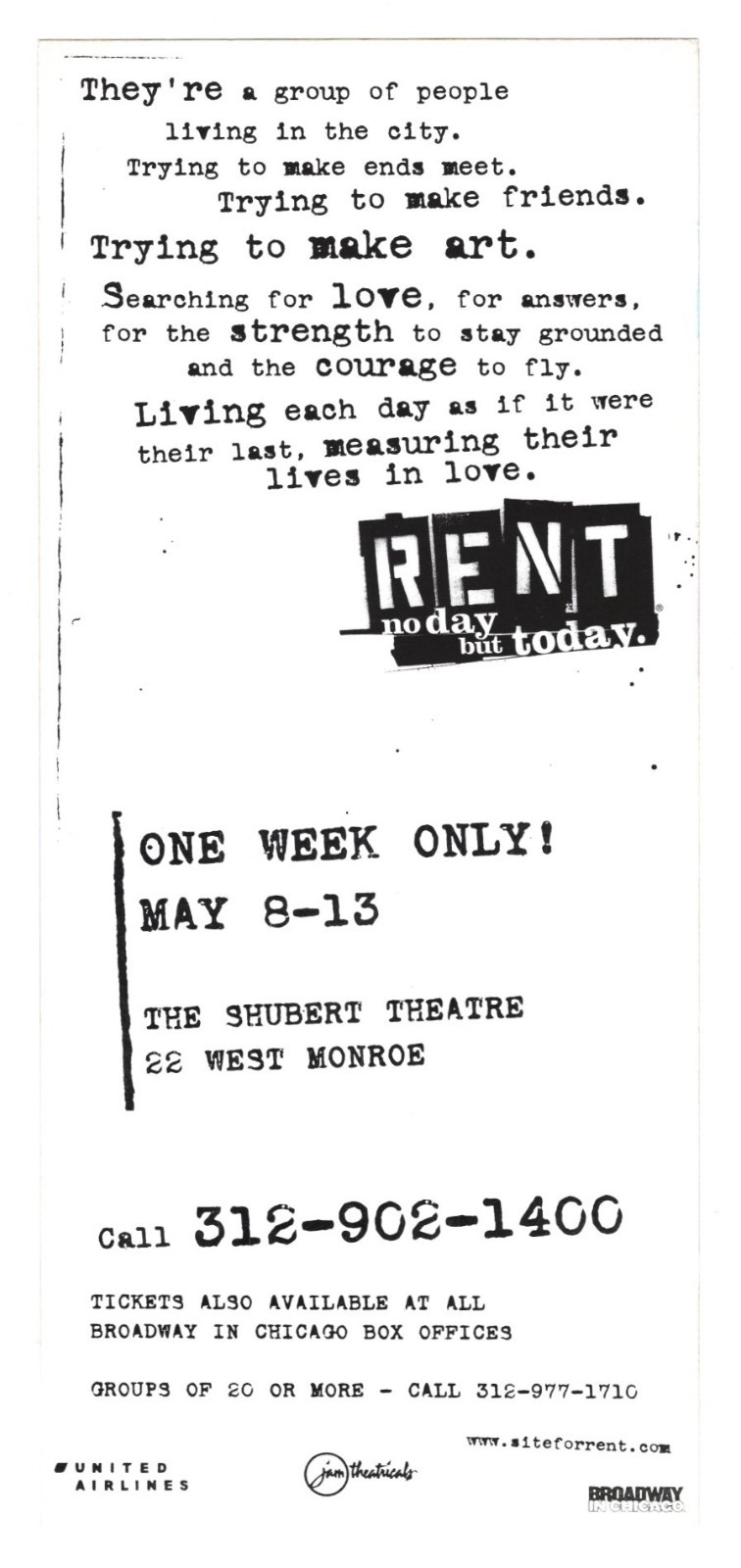 Neil Patrick Harris “RENT” Jonathan Larson 2001 Chicago Shubert Theatre Flyer
