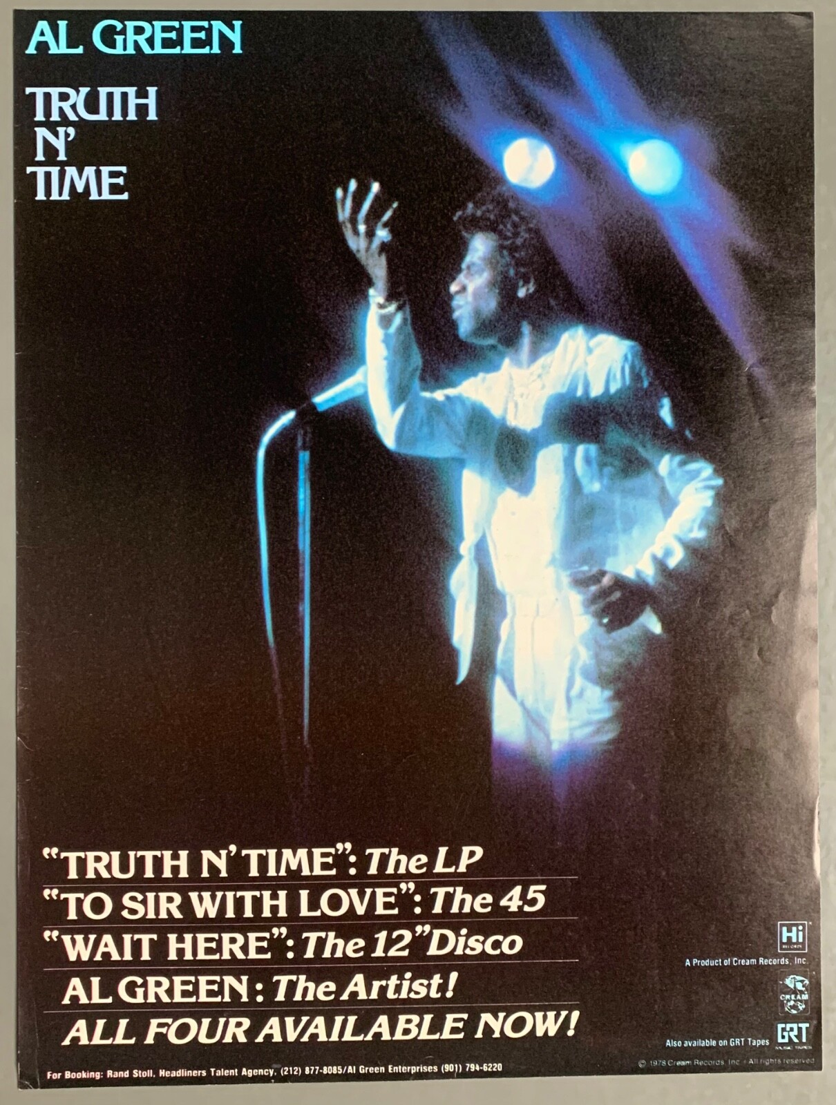 AL GREEN 1978 vintage POSTER ADVERT TRUTH N’ TIME To Sir With Love WAIT HERE