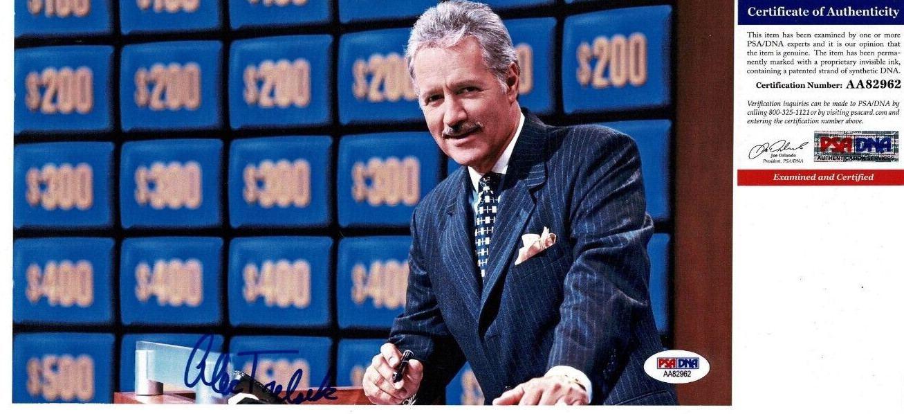 ALEX TREBEK (1940-2020) SIGNED 6.25X11 PHOTO JEOPARDY PSA DNA COA