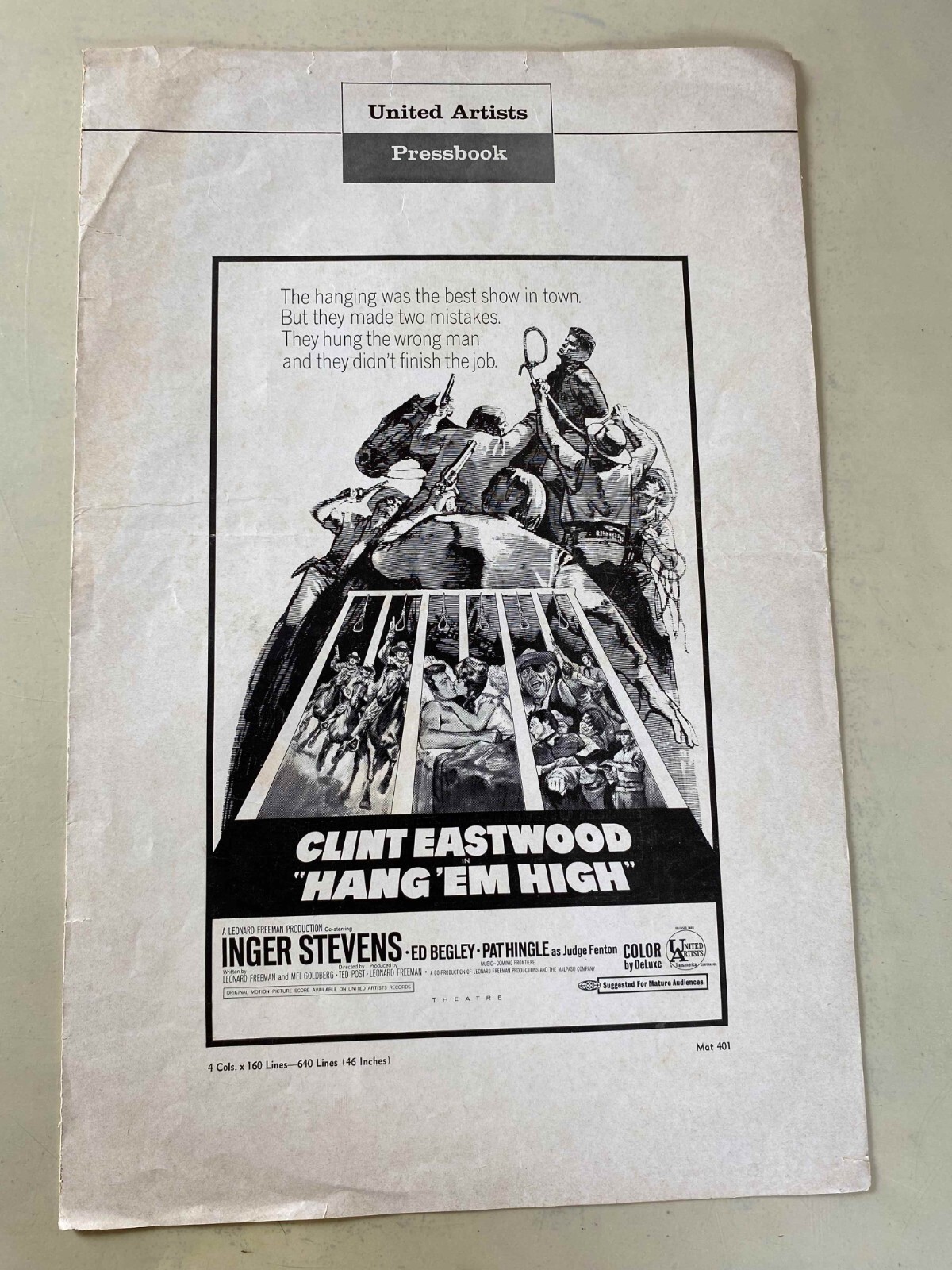 Hang ‘Em High Pressbook 1968 Clint Eastwood, Inger Stevens, Ed Begley!