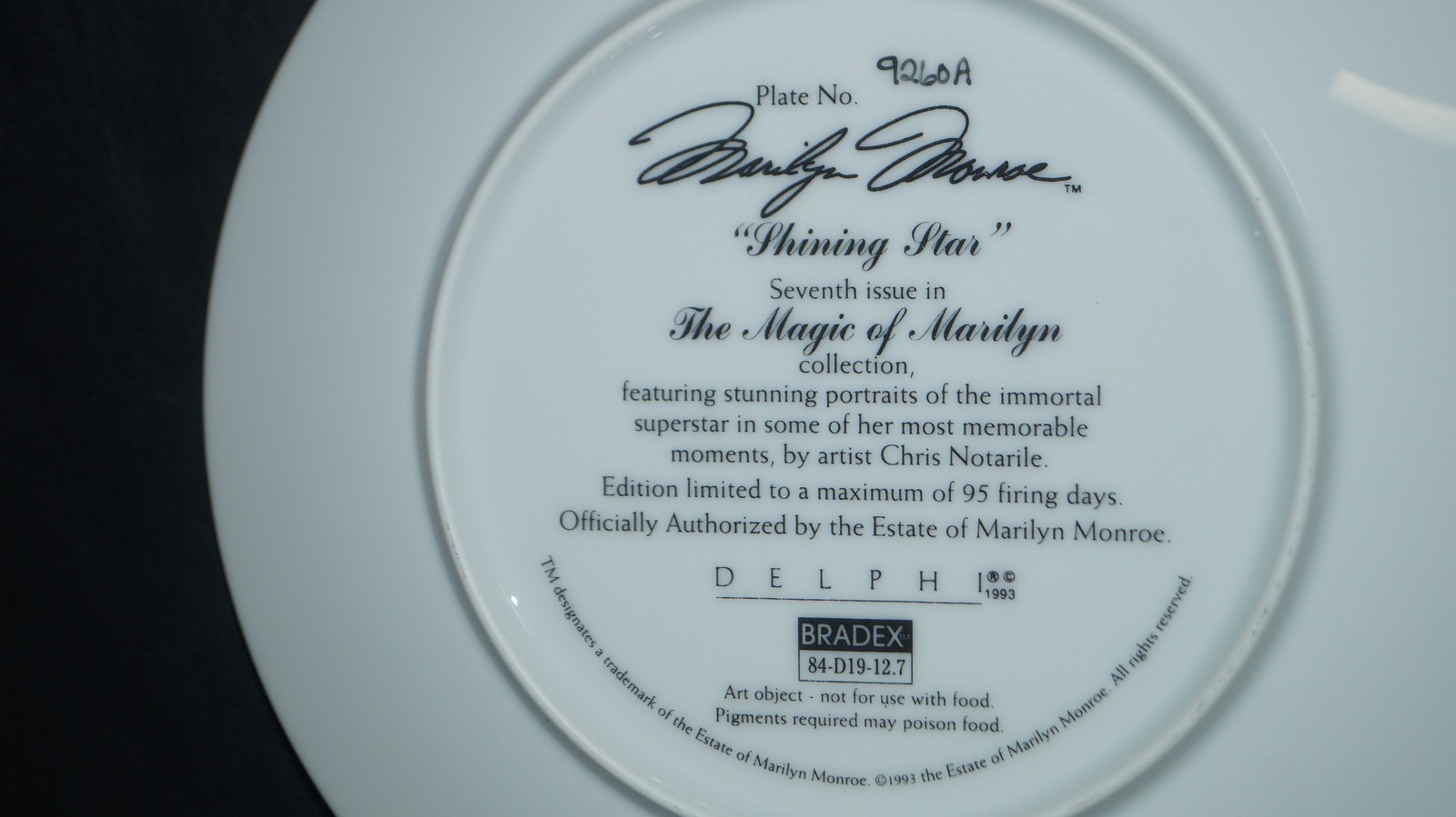 MARILYN MONROE “SHINING STAR” COLLECTOR PLATE by BRADFORD EXCHANGE – NEW!
