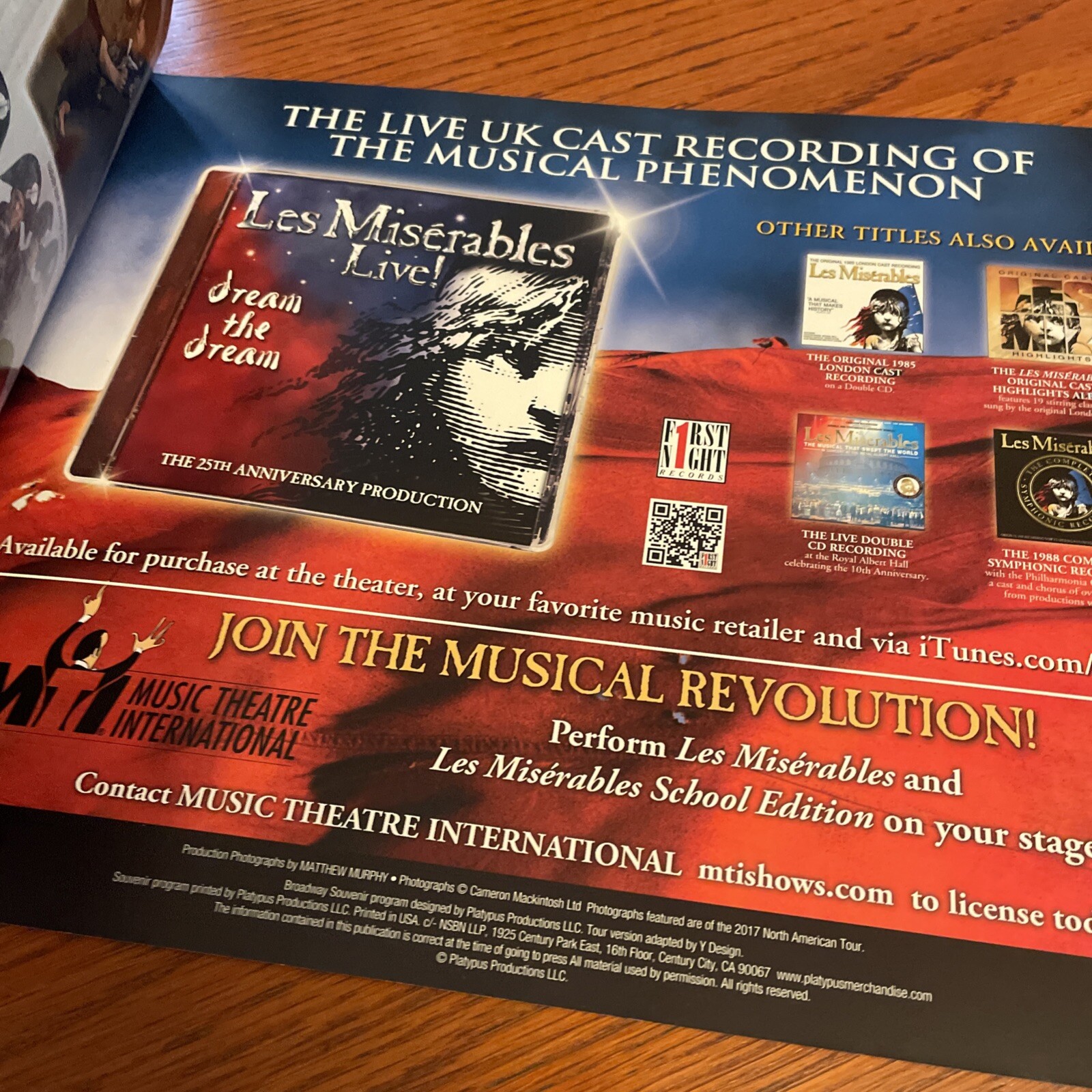Les Miserables Souvenir Program North American Tour 2017
