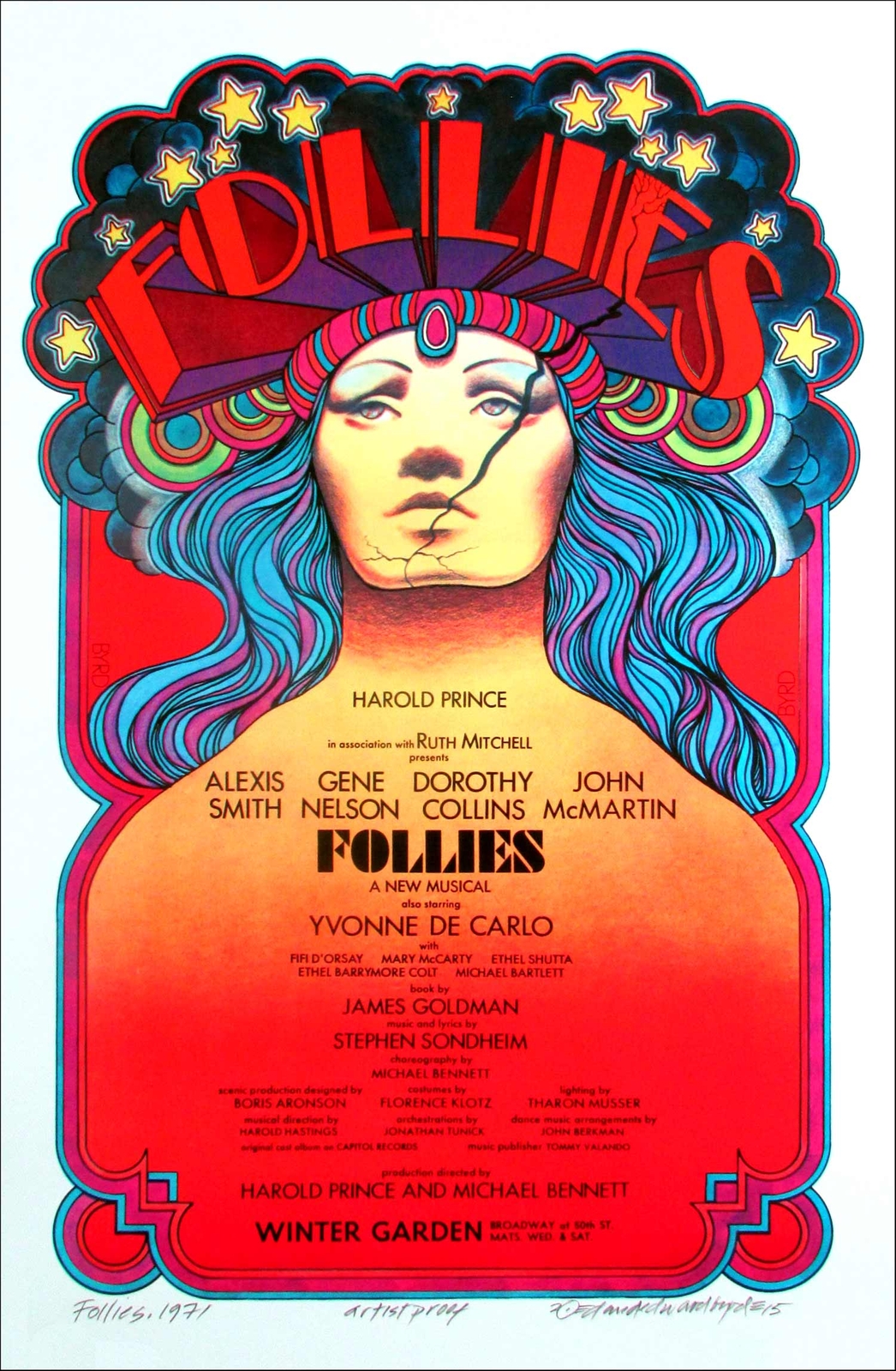 Follies 1971 Broadway Full Sized Show Poster New AP Hand-Signed David Byrd COA