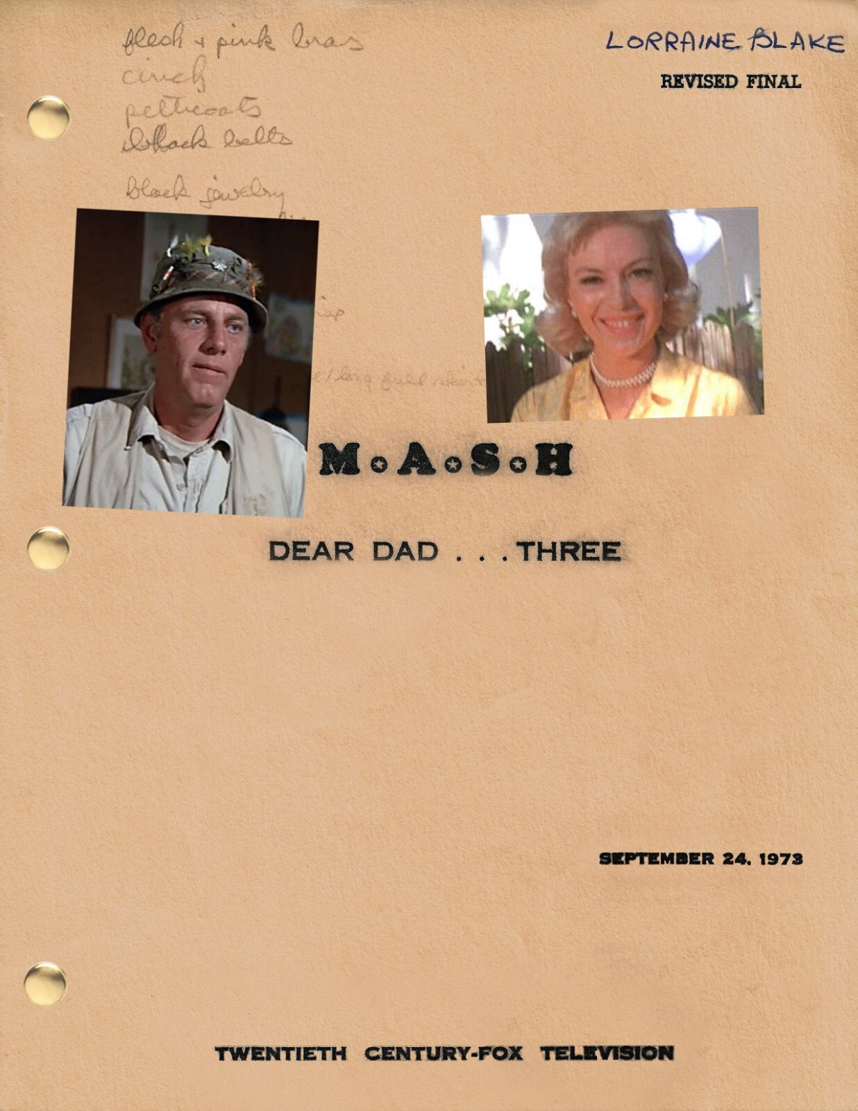MASH TV Series Script, Season 2, Dear Dad 3 Episode, Alan Alda, McLean Stevenson