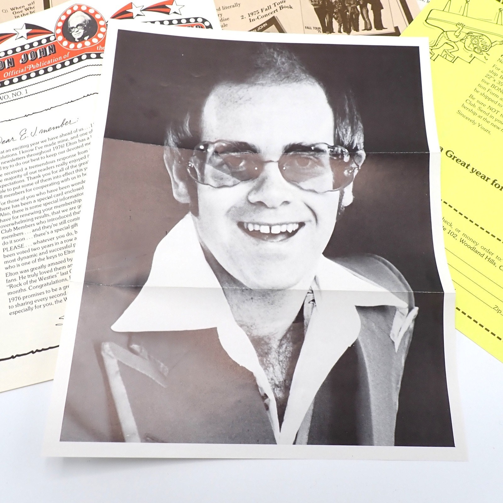 Elton John Fan Club 1975 1976 Newsletter Poster Mailer Set Vintage