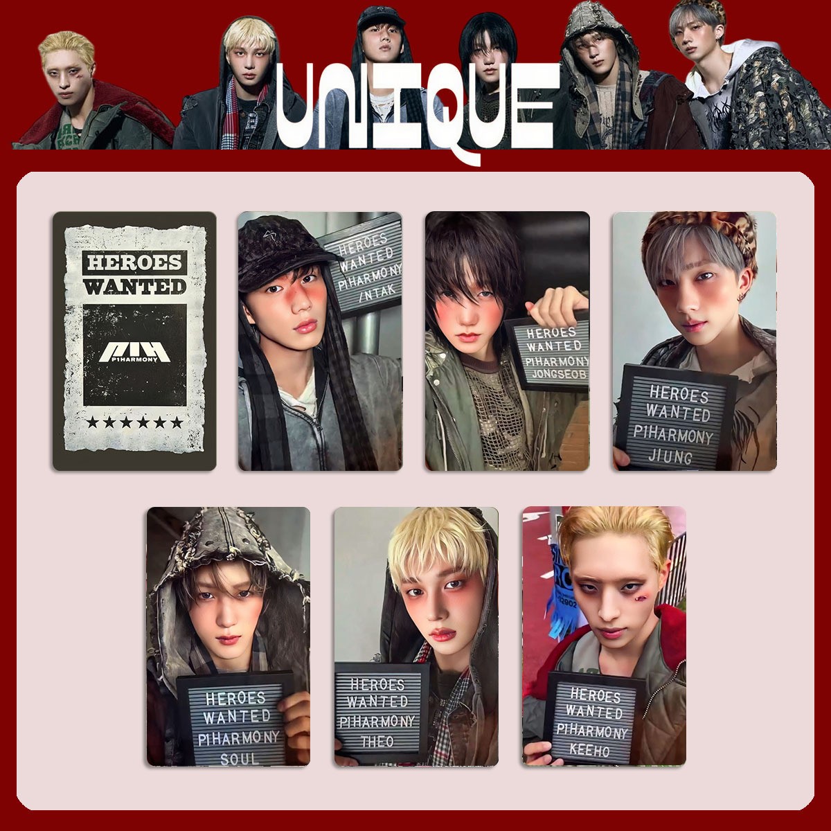 6pc/set HOT P1Harmony UNIQUE KEEHO JONGSEOB SOUL JIUNG THEO Special Photocard