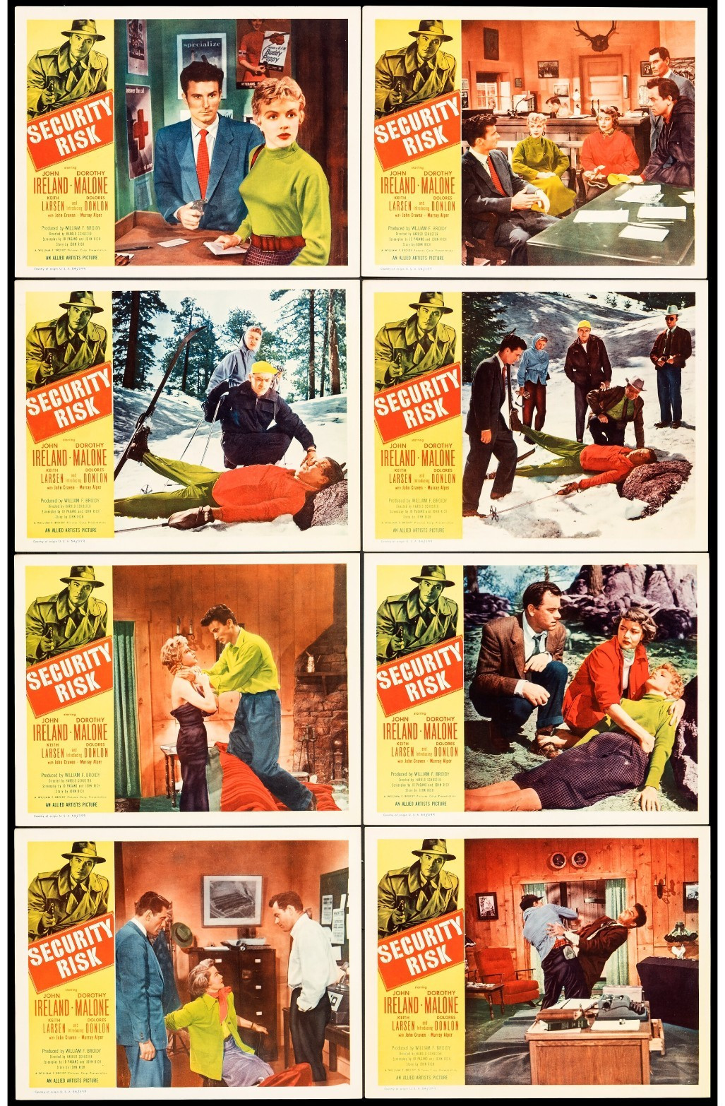 Security Risk (Allied Artists, 1954) Lobby Card Set of 8 (11″ X 14″). Crime.