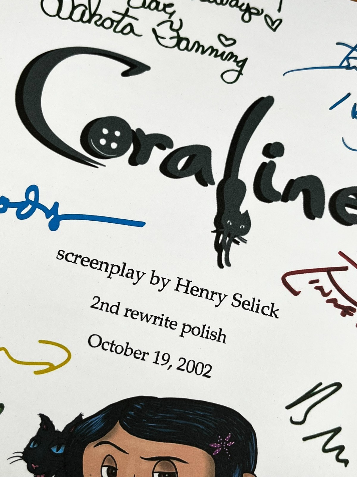 Coraline Script Signed- Autograph Reprints- Dakota Fanning, Keith David