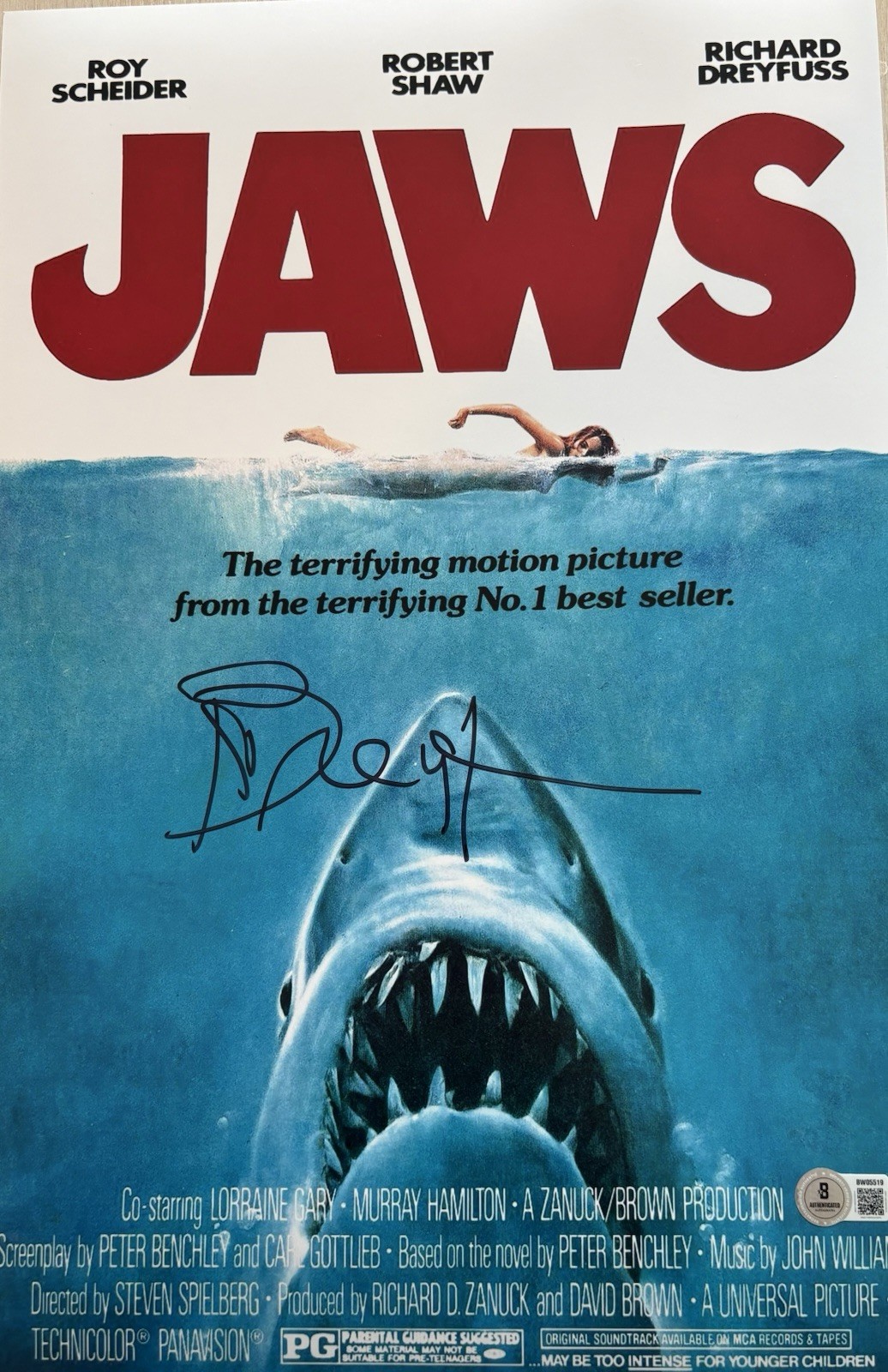 RICHARD DREYFUSS Signed JAWS 11×17 POSTER Beckett.