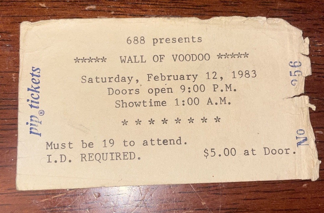 Vintage Wall of Voodoo Concert Ticket Stub 688 Club 02/1983 Atlanta Underground