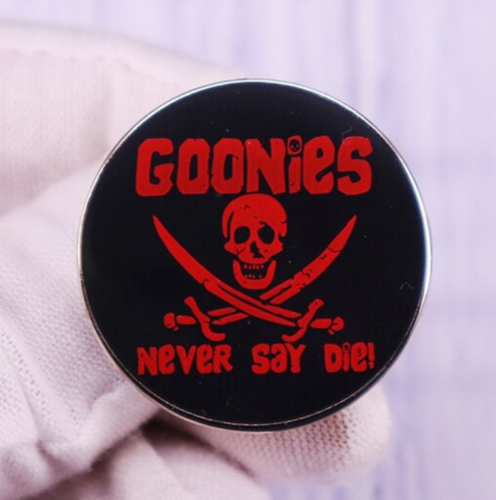 ENGLISH ROCK BAND “GOONIES NEVER SAY DIE” LAPEL PIN…VERY RARE…