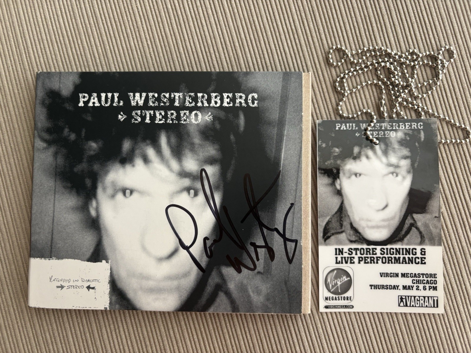 Paul Westerberg Replacements Autographed Mono Stereo CD With Event Badge Rare