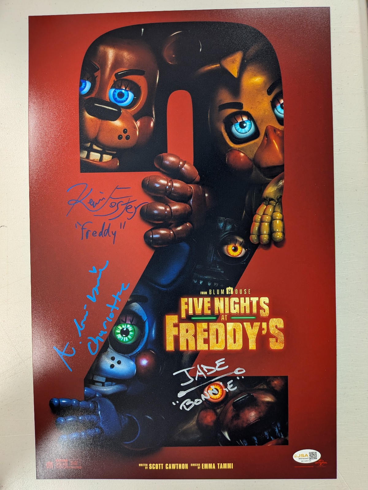 KEVIN FOSTER AUDREY LYNN-MARIE JADE KINDAR-MARTIN 3x Signed 11×17 Photo FNAF JSA