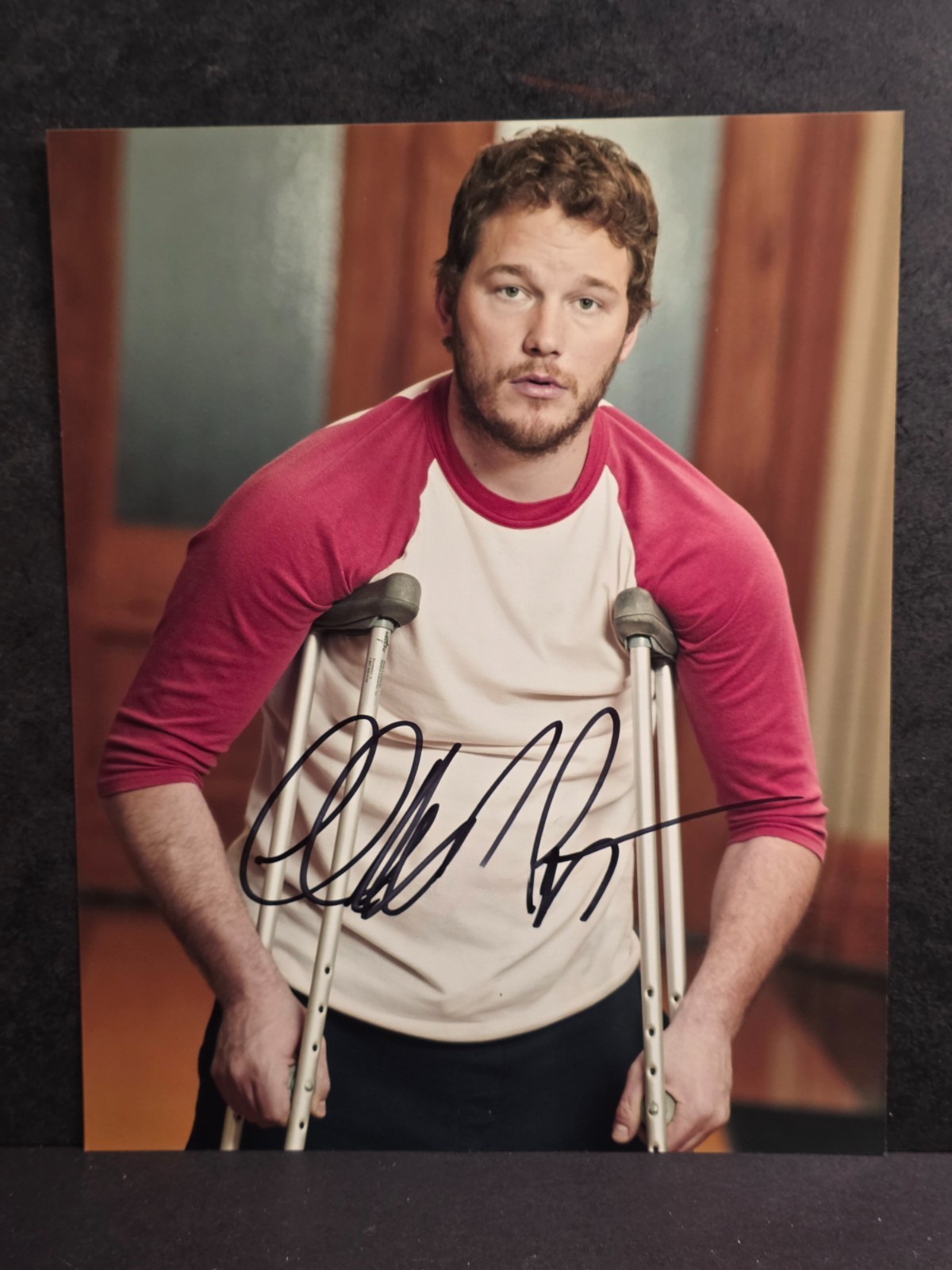 Chris Pratt Signed 8×10 (Black Sharpie) Parks n Rec Photo COA(Starlord/Jurassic)