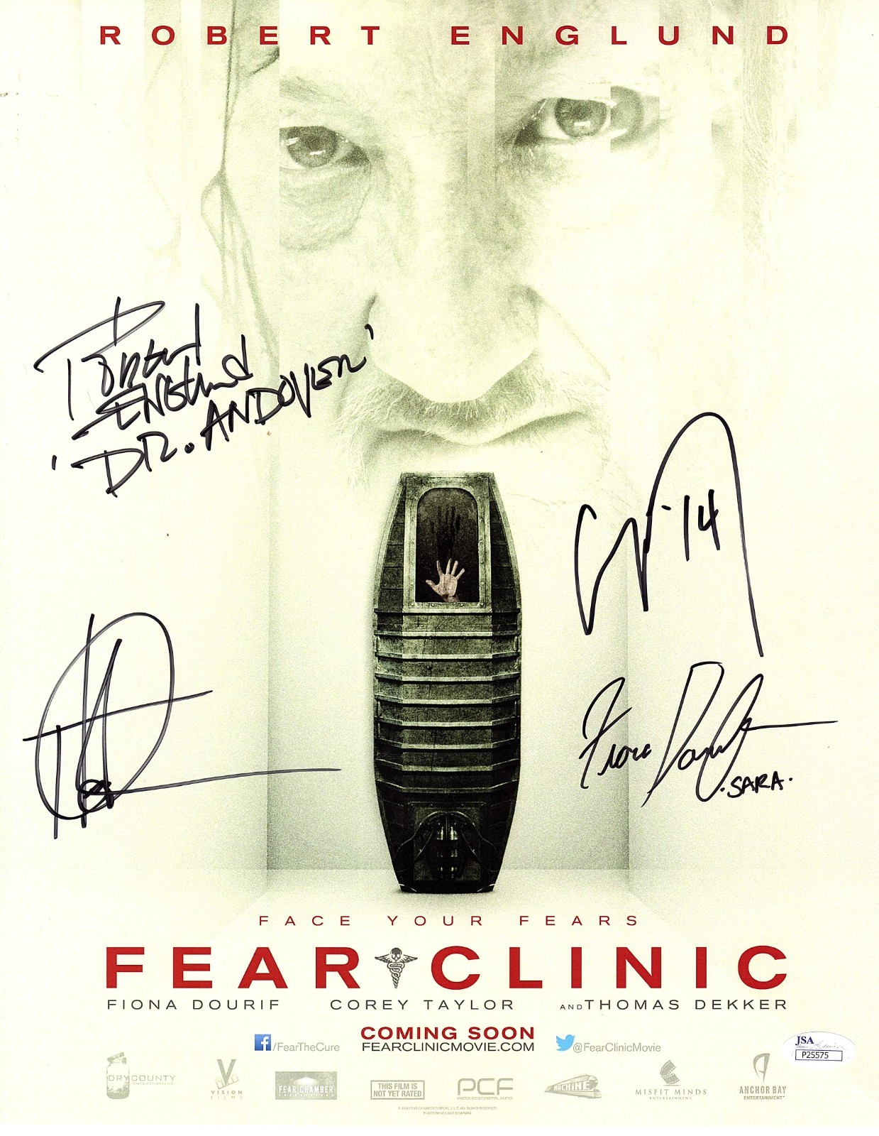 Robert Englund, Corey Taylor, Dourif, Dekker Signed FEAR CLINIC 12×15 Poster JSA