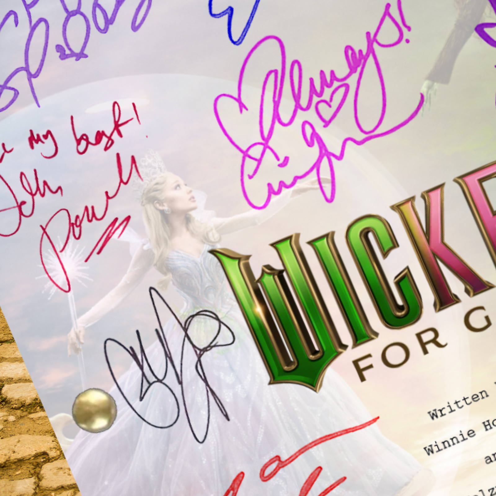Wicked For Good Script Signed, Autograph Reprints, Ariana Grande, Cynthia Erivo