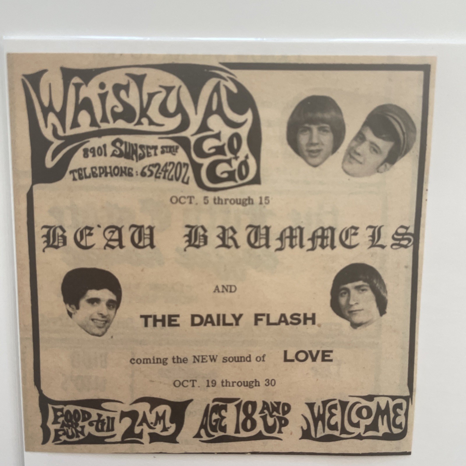 1966 LoVe , Arthur Lee, Beau Brummels, WHISKY A GO GO, Concert Ad