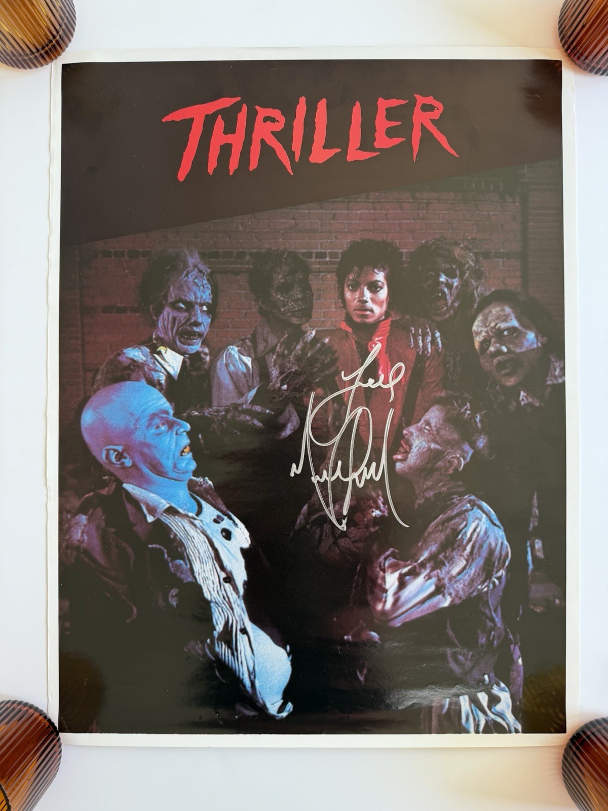 Michael Jackson SIGNED THRILLER Music Video POSTER 18×22 Vinyl Epic BAD LP