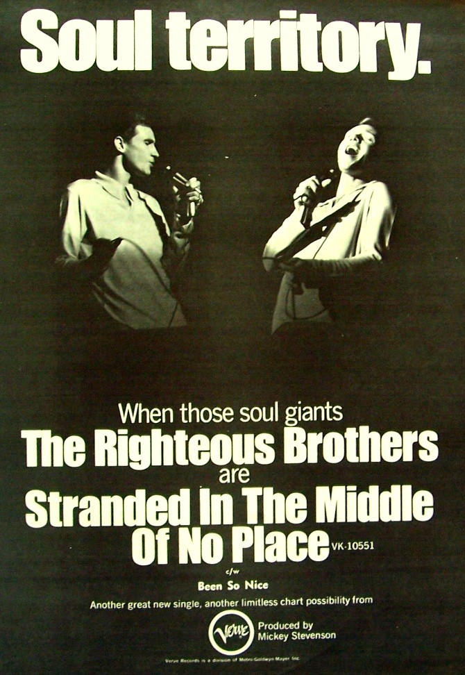 THE RIGHTEOUS BROTHERS 1967 vintage POSTER ADVERT STRANDED IN THE MIDDLE verve