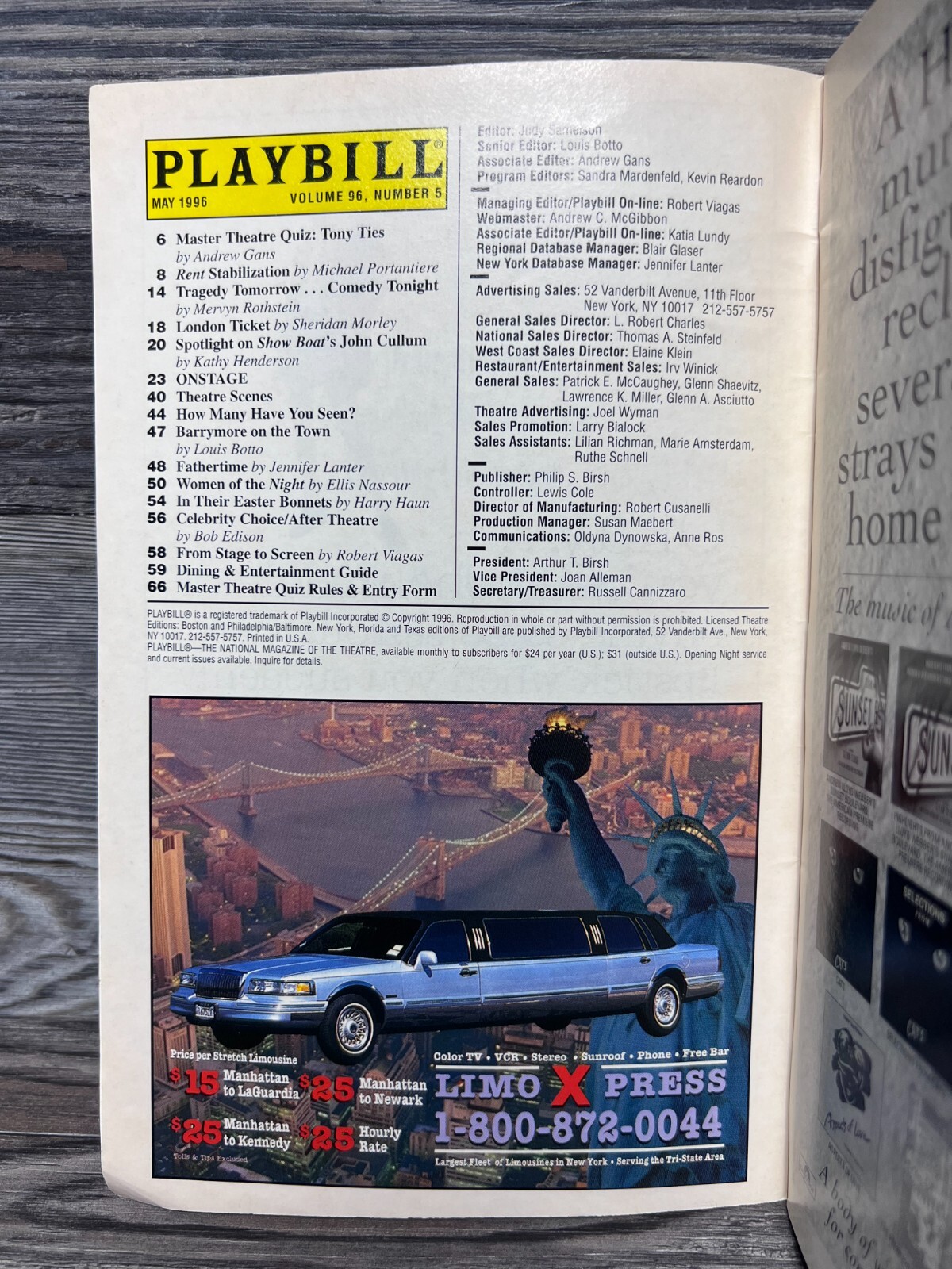 THE NIGHT OF THE IGUANA, PLAYBILL, MAY 1996, CRITERION CENTER STAGE RIGHT