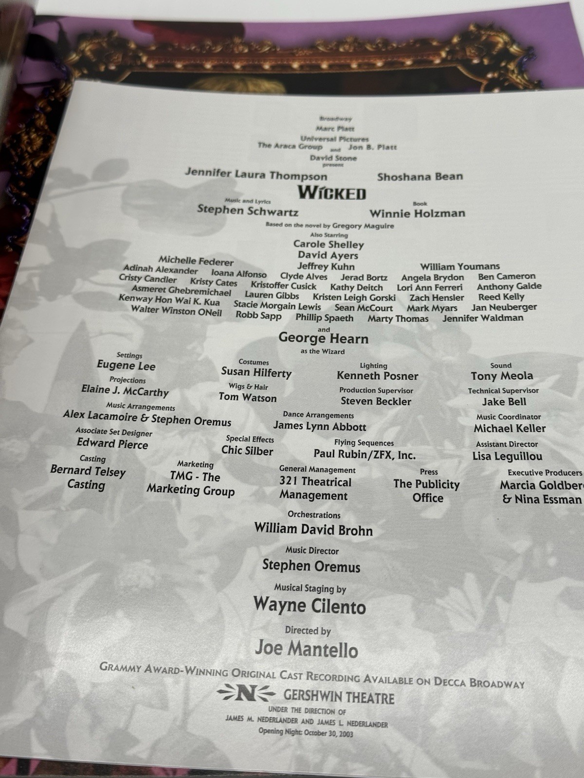 Wicked Broadway Musical 2003 Original Souvenir Program Book First Printing