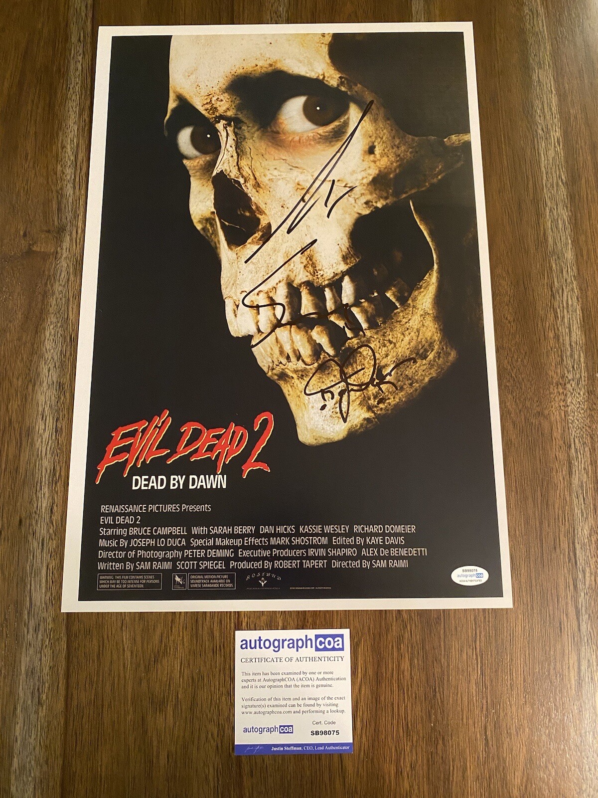 Sam Raimi & Bruce Campbell ‘Evil Dead 2’ Signed Autograph 12×18 Photo ACOA
