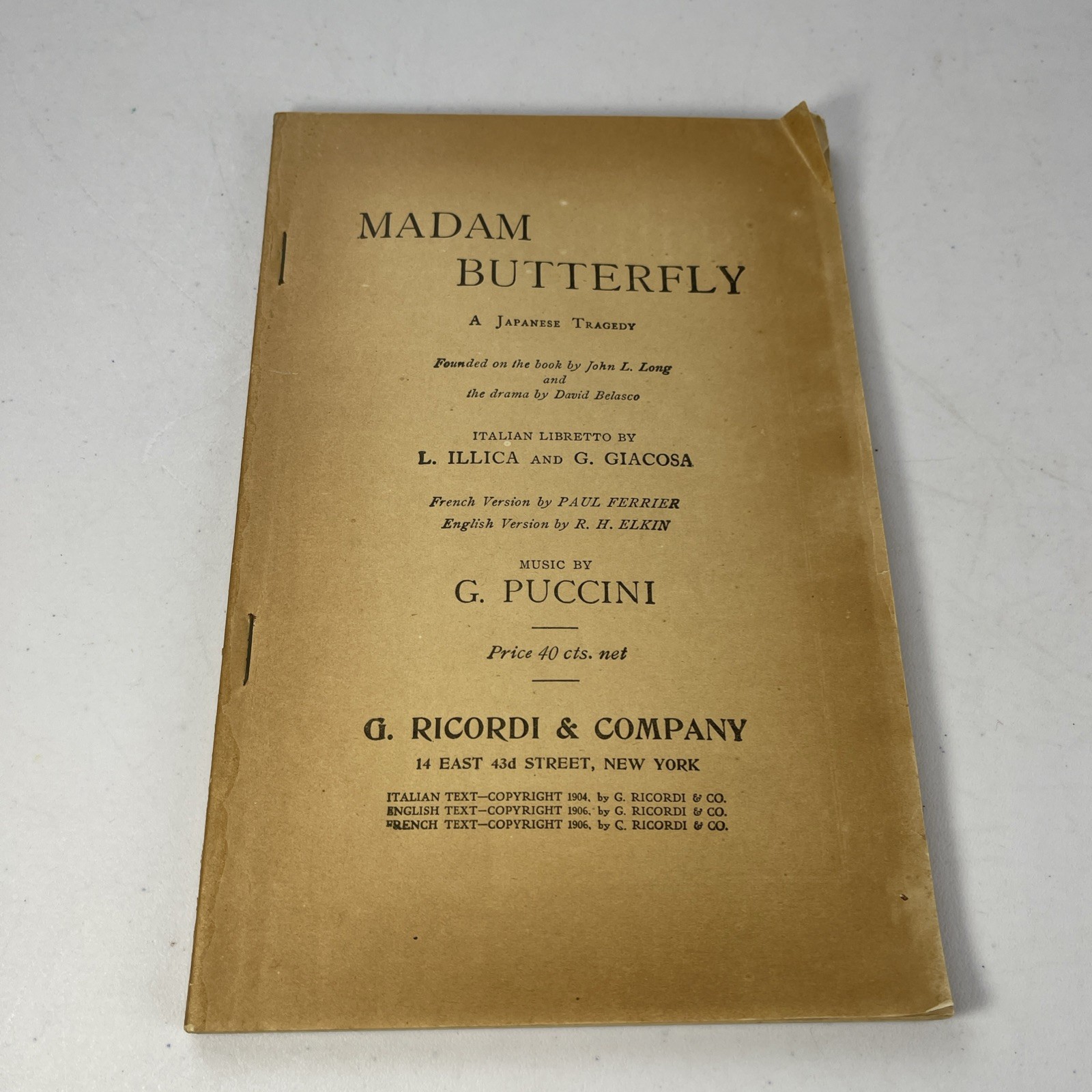 Antique MADAM BUTTERFLY LIBRETTO – ENGLISH TEXT