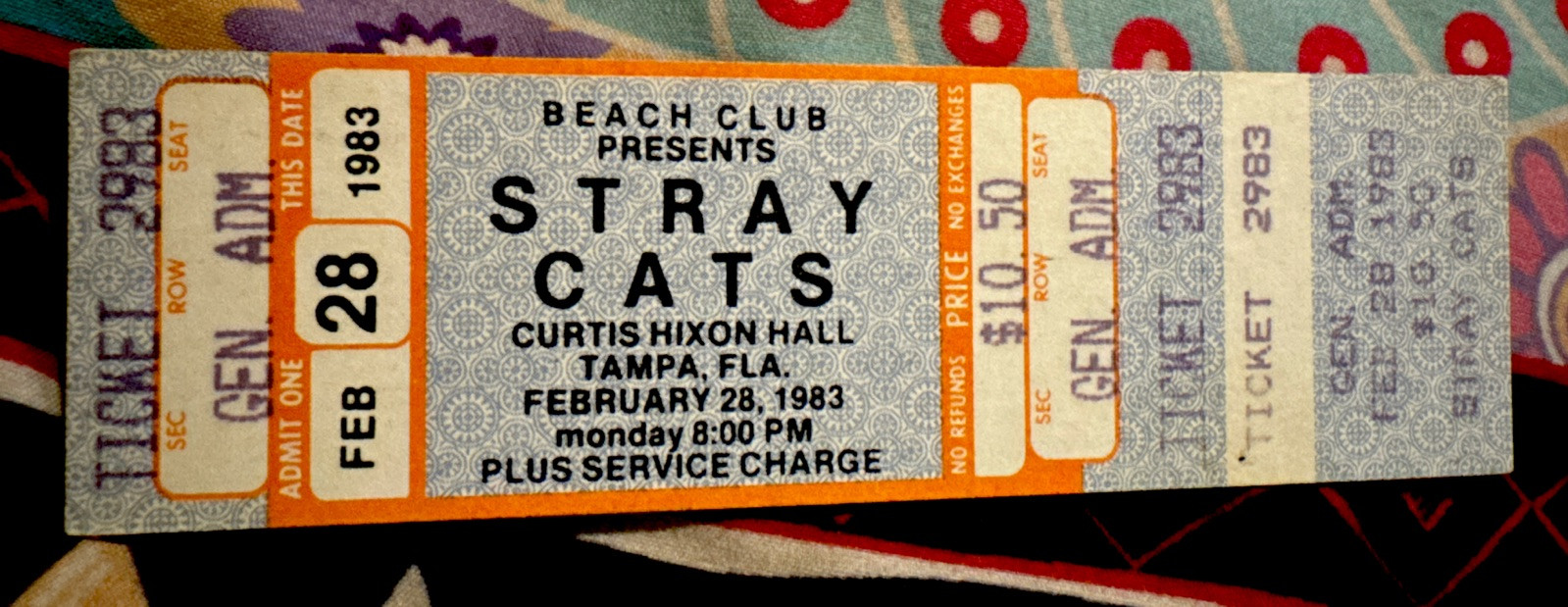STRAY CATS – FEBRUARY 28, 1983 – CURTIS HIXON HALL TAMPA FLORIDA – TICKET