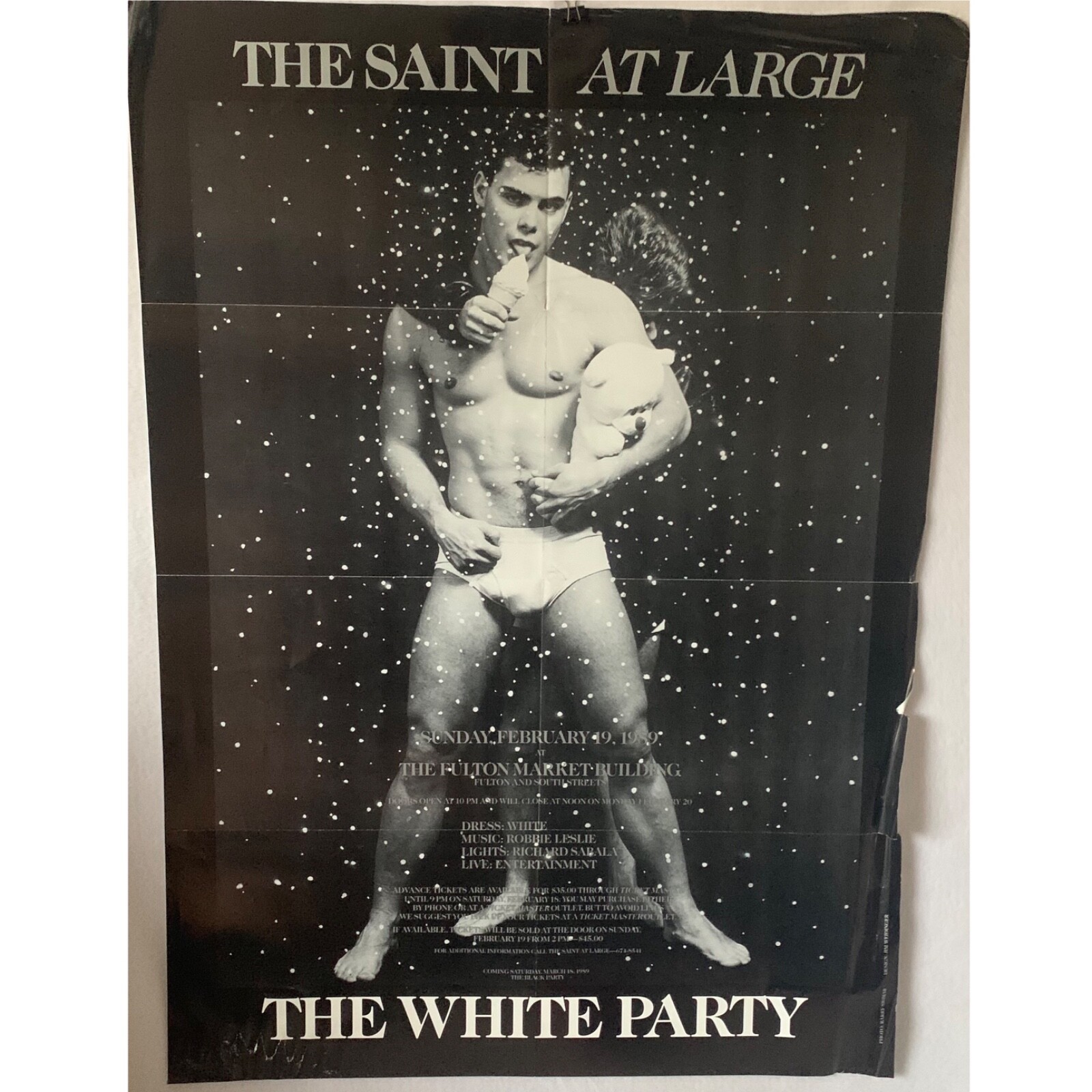 Poster Saint at Large White Party 2/19/89 28×20 Printed poster Damaged edges