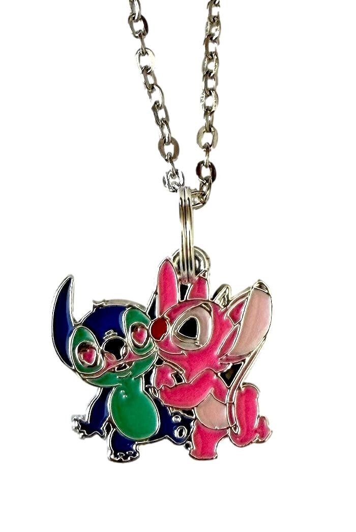 Lilo and Stitch Cartoon Necklace BFF Charm Pendant in Small Velvet Bag