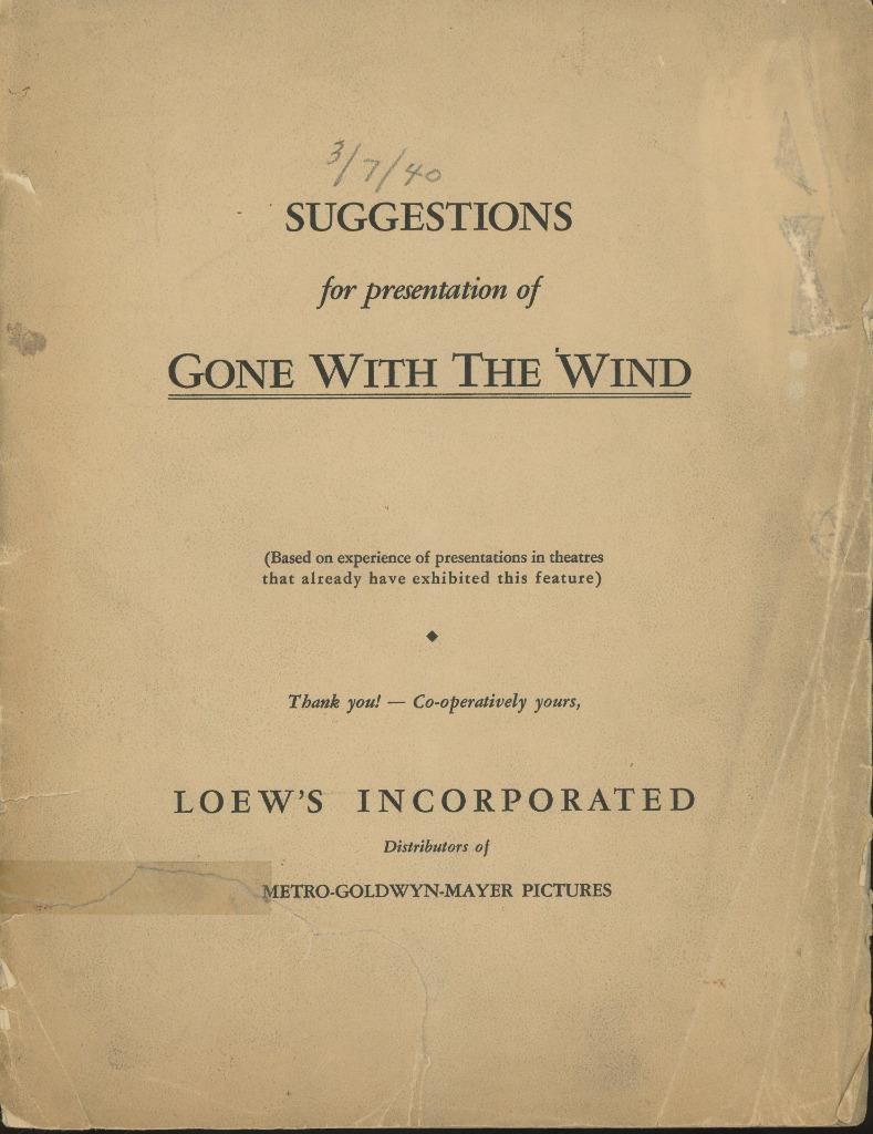 “GONE WITH THE WIND” original rare 1940 Suggestions for Presentation to Theatres