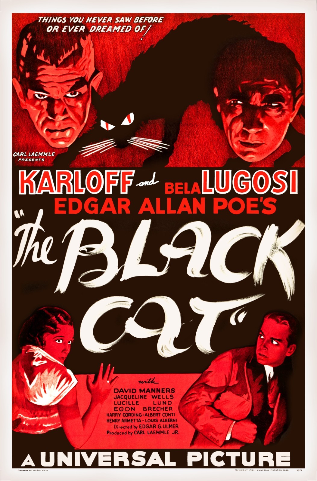 THE BLACK CAT (1934) – rare 27″x41″ one sheet Universal horror movie poster!!
