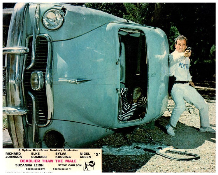Deadlier Than the Male Original Lobby Card Steve Carlson Fiat Lusso Man with Gun