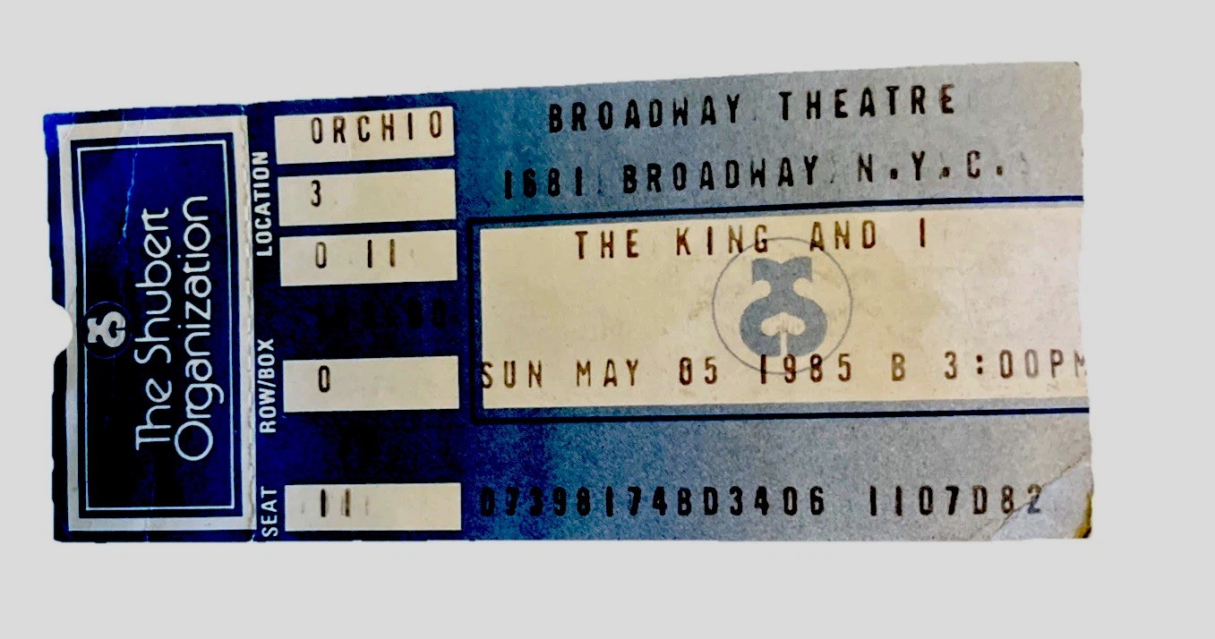 “The King And I” Broadway Show 5/05/1985 Ticket Stub.