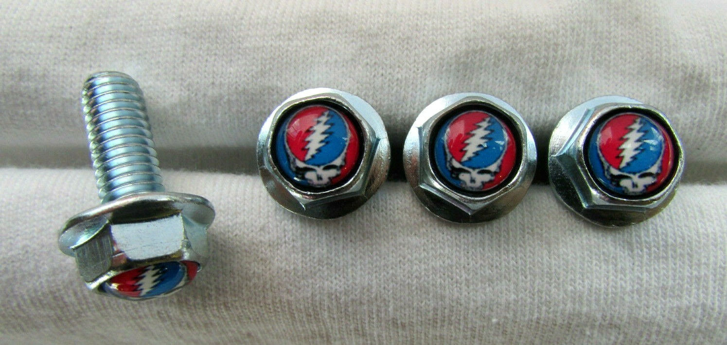 Grateful Dead license plate screws, Grateful Dead logo license plate bolts,